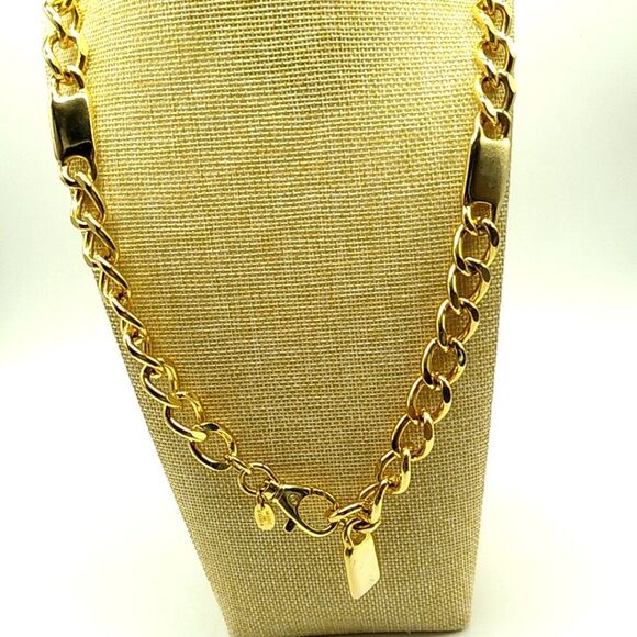 Men's EXP Made in Korea Gold Tone Chain & Bar Necklace Very Heavy NWOT - Picture 6 of 11
